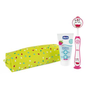 CHICCO Fogkefe és fogkrém szett tokban - Hippo, 3év+