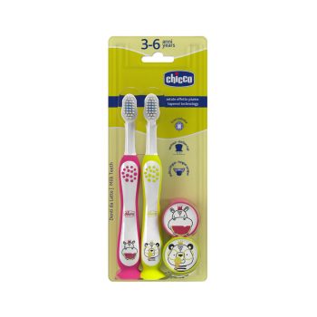 CHICCO Hippo-Panda gyermek fogkefe készlet 3-6év, 2db