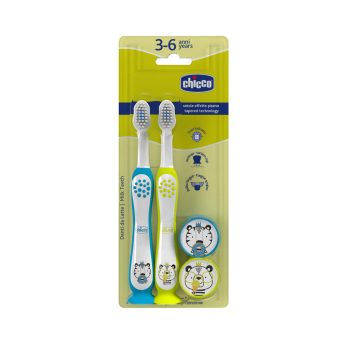   CHICCO Gyermek fogkefe készlet Tigris-Panda 3-6 éveseknek, 2 db