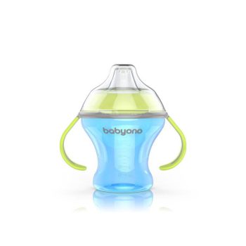   BABYONO Cseppmentes Itatópohár puha itatófejjel Natural Nursing 180 ml kék