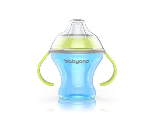BABYONO Cseppmentes Itatópohár puha itatófejjel Natural Nursing 180 ml kék