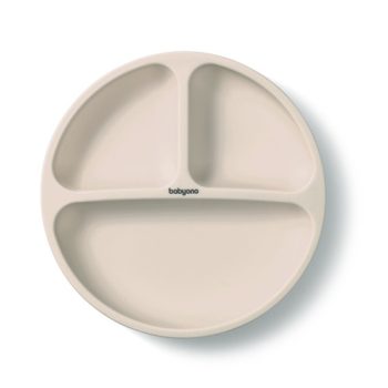BABYONO szilikon tányér tapadókoronggal - beige 6h+