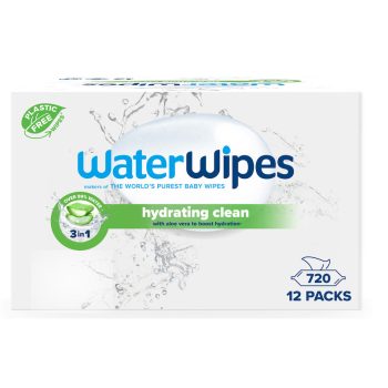   12x WATERWIPES Nedves törlőkendők Hydrating clean with aloe vera 3in1 60 db  ( 720 db )