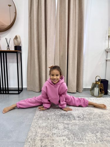 Rózsaszín kapucnis anya - gyerek unisex melegítő szett / Gyerek - akár névre szóló hímzéssel