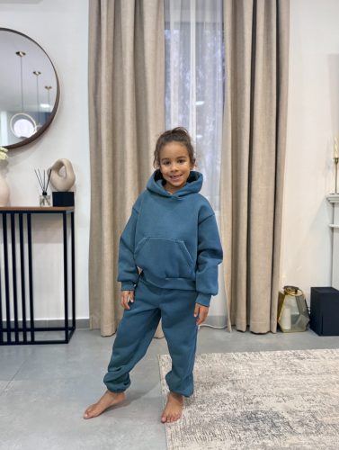 Kék kapucnis anya - gyerek unisex melegítő szett / Gyerek - akár névre szóló hímzéssel