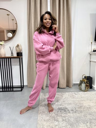 Rózsaszín kapucnis anya - gyerek unisex melegítő szett / Felnőtt - akár névre szóló hímzéssel