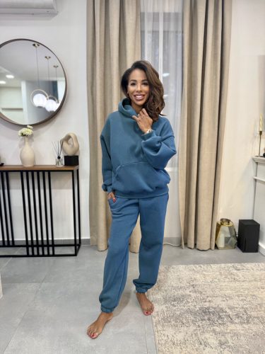 Kék kapucnis anya - gyerek unisex melegítő szett / Felnőtt - akár névre szóló hímzéssel