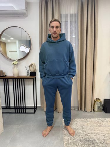 Kék kapucnis apa - gyerek unisex melegítő szett / FÉRFI - akár névre szóló hímzéssel