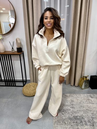 Magas nyakú anya - gyerek unisex melegítő szett / Felnőtt - Krém