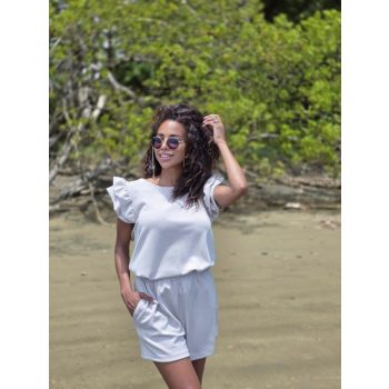 Kétrészes női fodros rövid nadrág szett - Krém