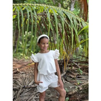 Kétrészes gyerek szett rövid fodros nadrággal -  Krém