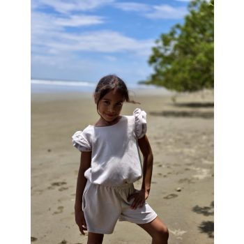 Kétrészes gyerek szett fodros rövid nadrággal -  Bézs