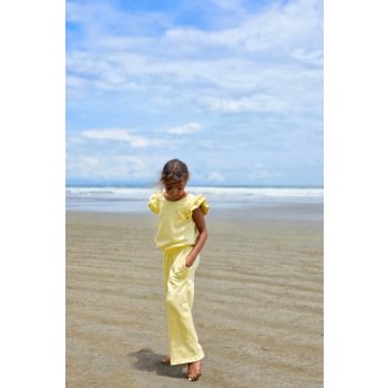   Kétrészes gyerek szett hosszú fodros nadrággal -  Pasztell sárga