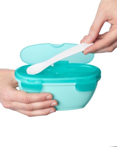 SKIP HOP Tálka kanállal védőtokban Easy Serve Teal 240 ml, 3m+