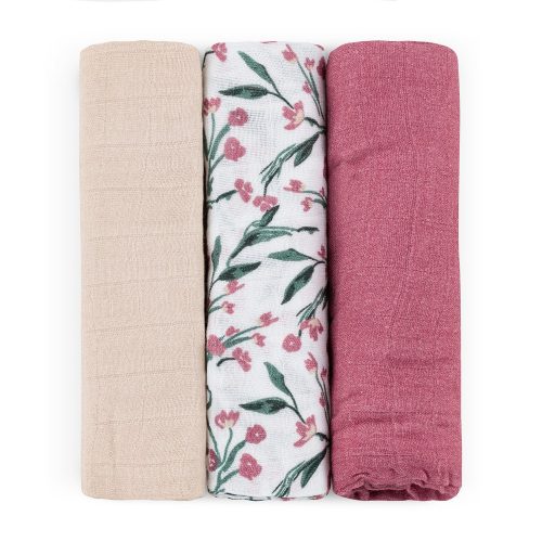 PETITE&MARS Bambusz muszlin pelenka szett 3 db Moussy Pink Meadow 68 x 68 cm