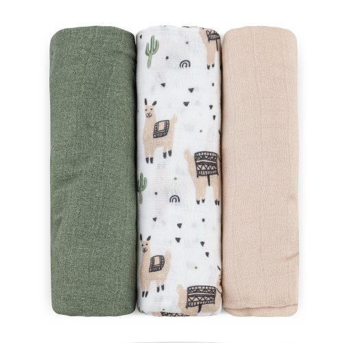 PETITE&MARS Bambusz muszlin pelenka szett 3 db Moussy Llama Vibes 68 x 68 cm