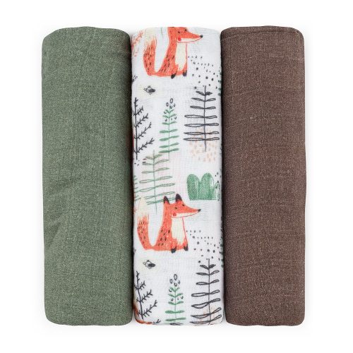 PETITE&MARS Bambusz muszlin pelenka szett 3 db Moussy Forest Fox 68 x 68 cm