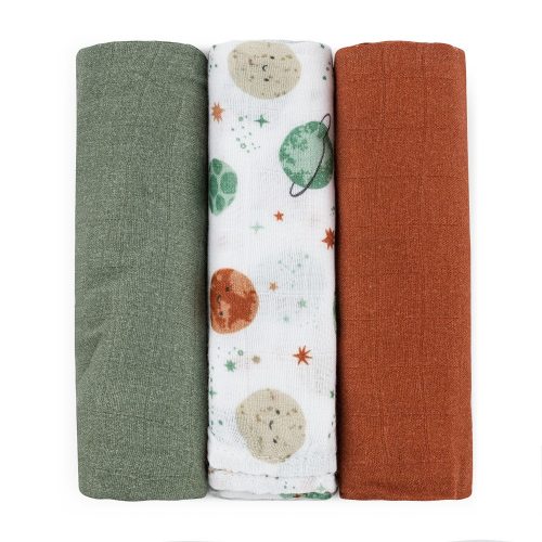 PETITE&MARS Bambusz muszlin pelenka szett 3 db Moussy Celestial Planets 68 x 68 cm