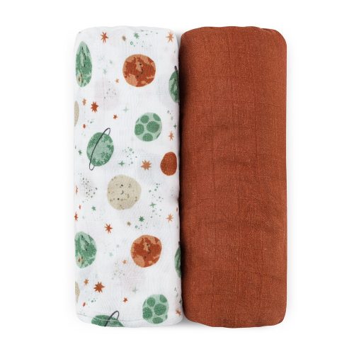 PETITE&MARS Bambusz muszlin takaró 2db Misty Celestial Planets 120 x 120 cm