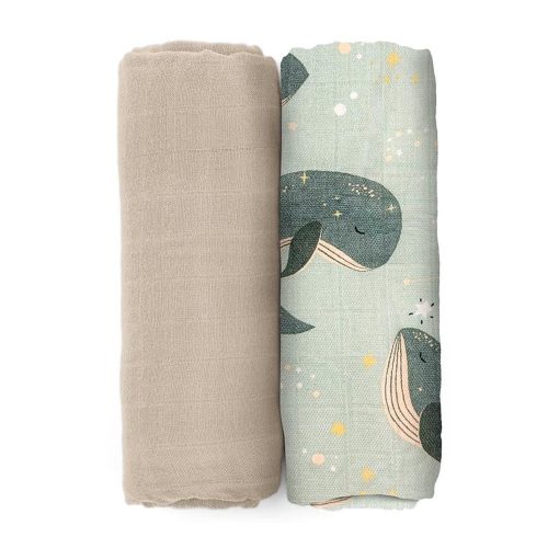PETITE&MARS Bambusz muszlin takaró 2 db Misty Whale Song 120 x 120 cm