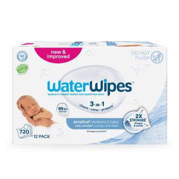   12x WATERWIPES Nedves törlőkendők Newborn&Baby 3in1 60 db ( 720 db )