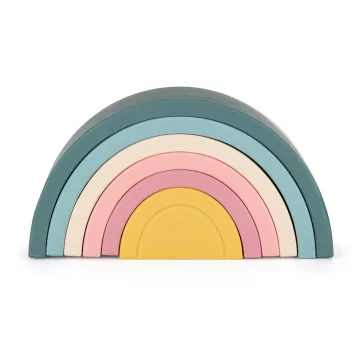   PETITE&MARS szilikon egymásra rakható játék Rainbow Misty Green 12m+