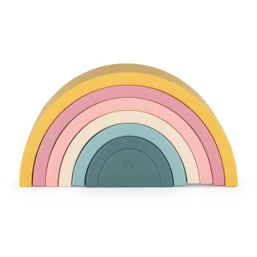   PETITE&MARS Szilikon egymásra rakható játék Rainbow Intense Ochre 12m+