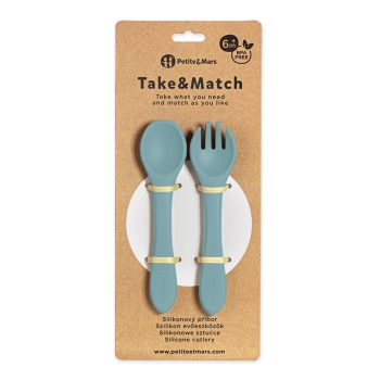 PETITE&MARS Szilikon evőeszköz Take&Match Frosted Sky 6m+