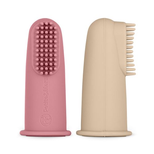 PETITE&MARS Szilikon ujjra húzható fogkefe szett Rose&Sand 2 db 6m+