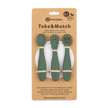   PETITE&MARS Szilikon gyakorló kanál szett 3 db Take&Match  Misty Green 6m+