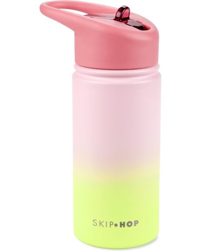 SKIP HOP Rozsdamentes acél szívószálas palack - ombré rózsaszín, 450ml