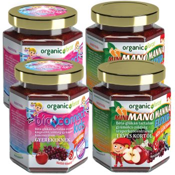   Szuper Mini Manó 4-es csomag gyerekeknek: 2 üveg Bioconnect Kids Szuperlekvár + 2 üveg Mini Manó Manna