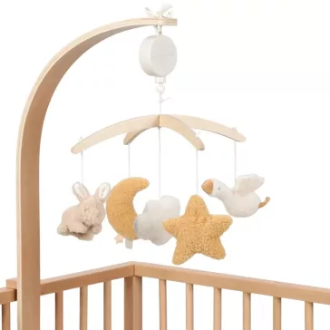   Little Dutch zenélő körforgó natúr fa vázzal - Newborn Naturals
