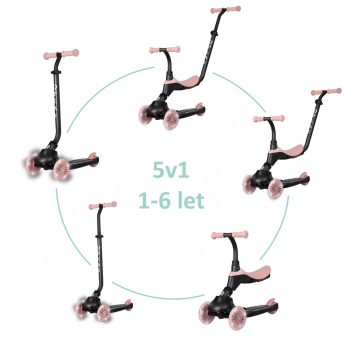   QPLAY Kolobežka / odrážadlo Sema Evo s LED svetlami Coral Pink, vek 1 - 6 rokov, do 50 kg