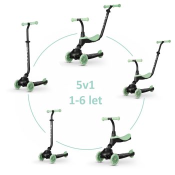   QPLAY Roller / futóbicikli Sema Evo LED lámpákkal Jade Green, életkor 1 - 6 év, legfeljebb 50 kg