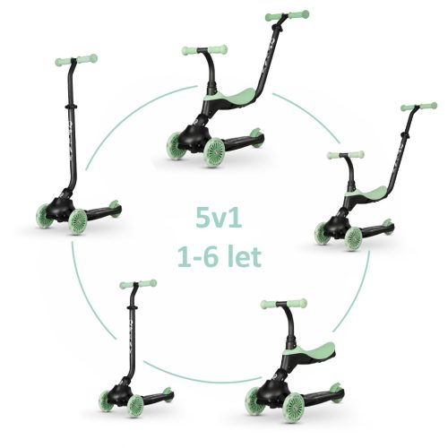 QPLAY Roller / futóbicikli Sema Evo LED lámpákkal Jade Green, életkor 1 - 6 év, legfeljebb 50 kg