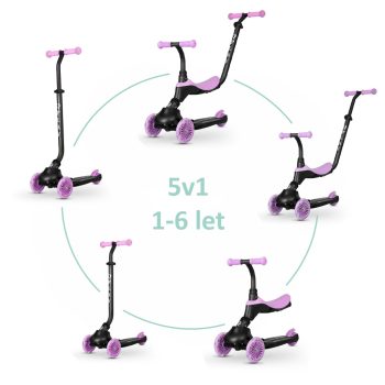   QPLAY Roller / futóbicikli Sema Evo LED fényekkel Lila, életkor 1 - 6 év, legfeljebb 50 kg