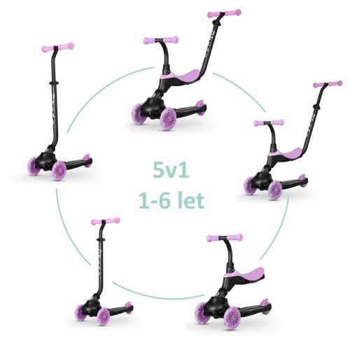 QPLAY Roller / futóbicikli Sema Evo LED fényekkel Lila, életkor 1 - 6 év, legfeljebb 50 kg