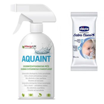 CHICCO Nedves törlőkendő cumihoz 16 db + AQUAINT 500 ml