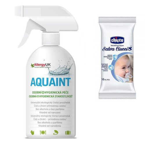 CHICCO Nedves törlőkendő cumihoz 16 db + AQUAINT 500 ml