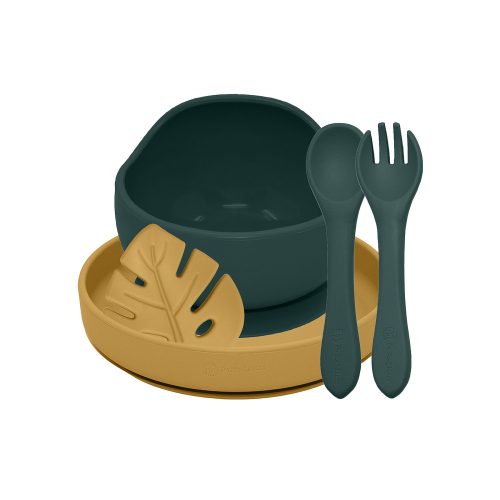PETITE&MARS Szilikon étkészlet TAKE&MATCH 4 db Misty Green - Intense Ochre 6hó+