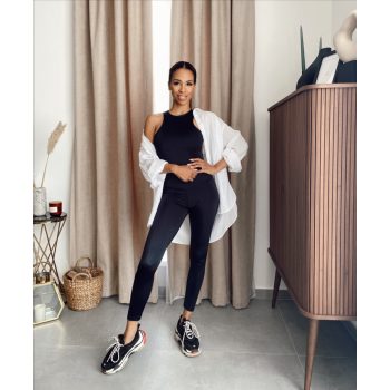 Fekete kivágott hátú szabadidő overál 