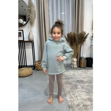   Pasztell menta hosszított anya - gyerek pulcsi & bézs leggings szett / Gyerek