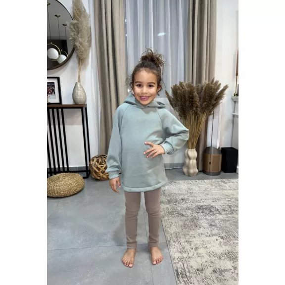Pasztell menta hosszított anya - gyerek pulcsi & bézs leggings szett / Gyerek Pasztell menta hosszított anya - gyerek pulcsi & bézs leggings szett / Gyerek
