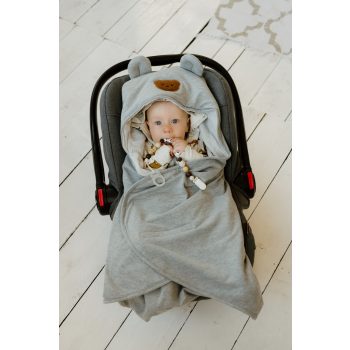 Vékony pamut  kocsitakaró - szürke macis