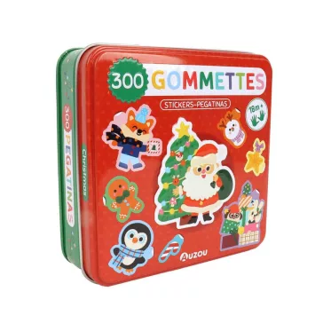 300 db-os matrica készlet fém dobozban, Karácsony Auzou