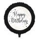 Kerek fólia lufi 45 cm-es fekete-fehér, Boldog születésnapot