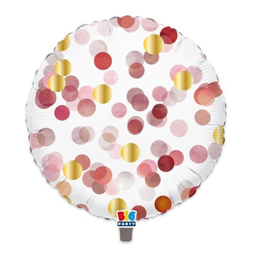 Kerek fólia lufi 45 cm-es, Rózsaszín konfettis