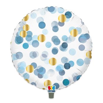 Kerek fólia lufi 45 cm-es, Kék konfettis