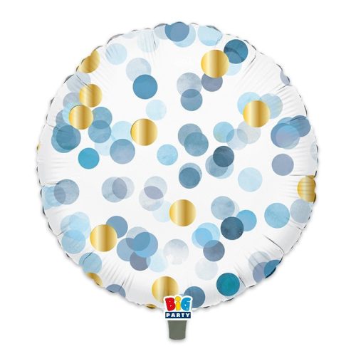Kerek fólia lufi 45 cm-es, Kék konfettis